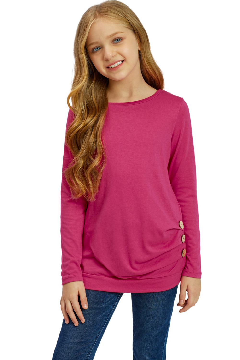 Rose Little Girls Long Sleeve Buttoned Side Top