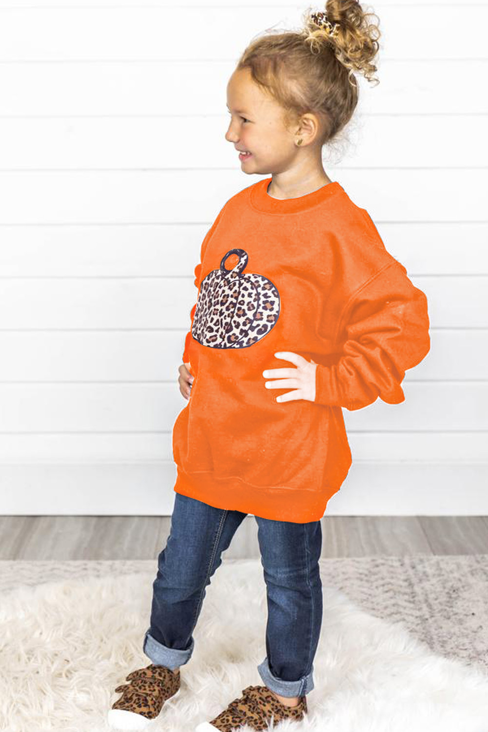 Halloween Pumpkin Print Parent-Child Matching Girls Pullover Sweatshirt