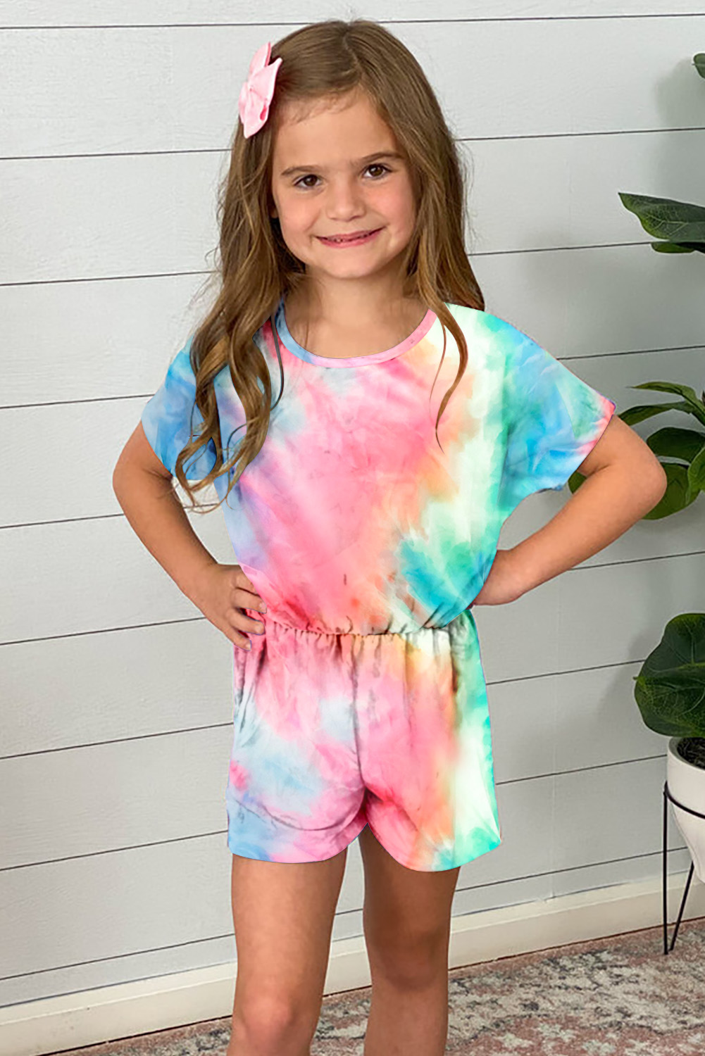 Rose Tie-Dye Short Sleeve Little Girl Romper