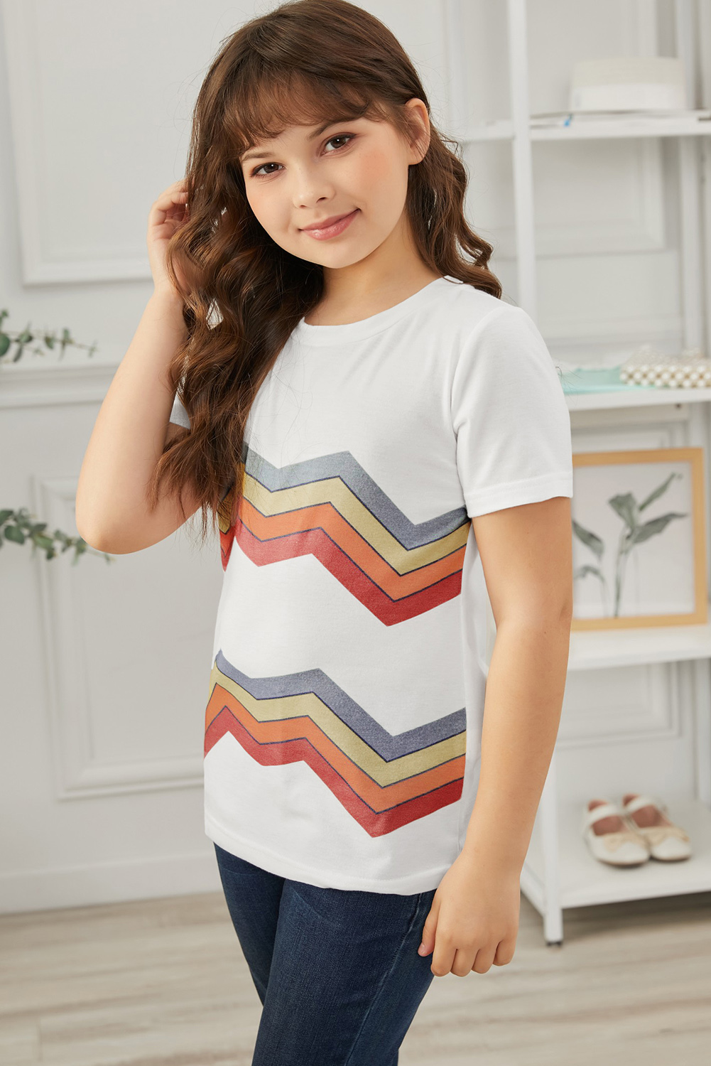 White Colorblock Striped Girls' T-Shirt