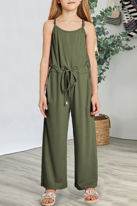 Green Spaghetti Strap Wide Leg Girls Jumpsuit