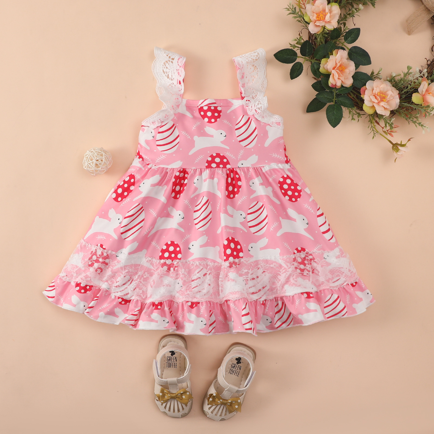 Girls Flared Sleeve Easter Rabbit Sling Dress