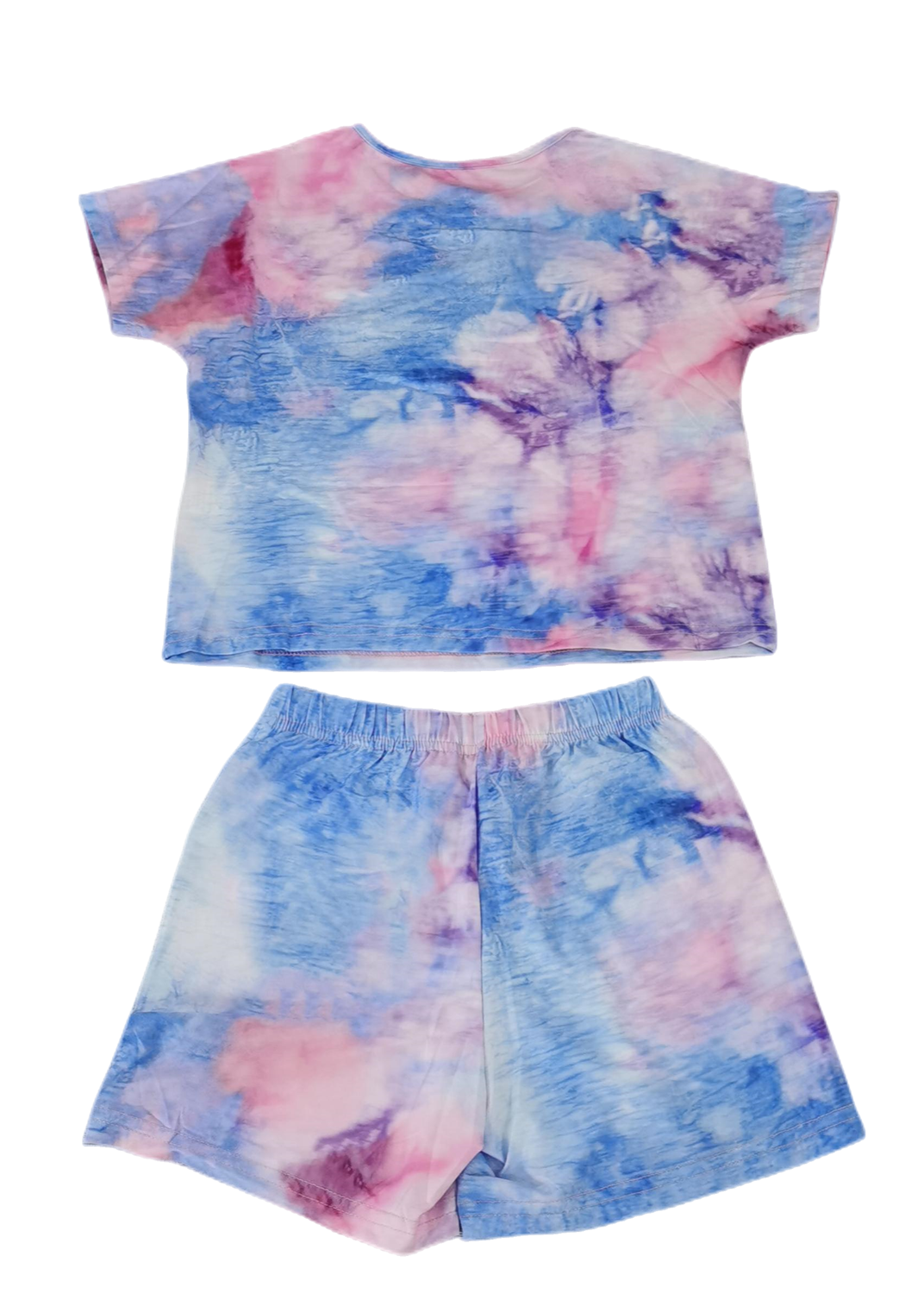 Sky Blue Girl's Tie Dye T Shirt And Drawstring Shorts Set