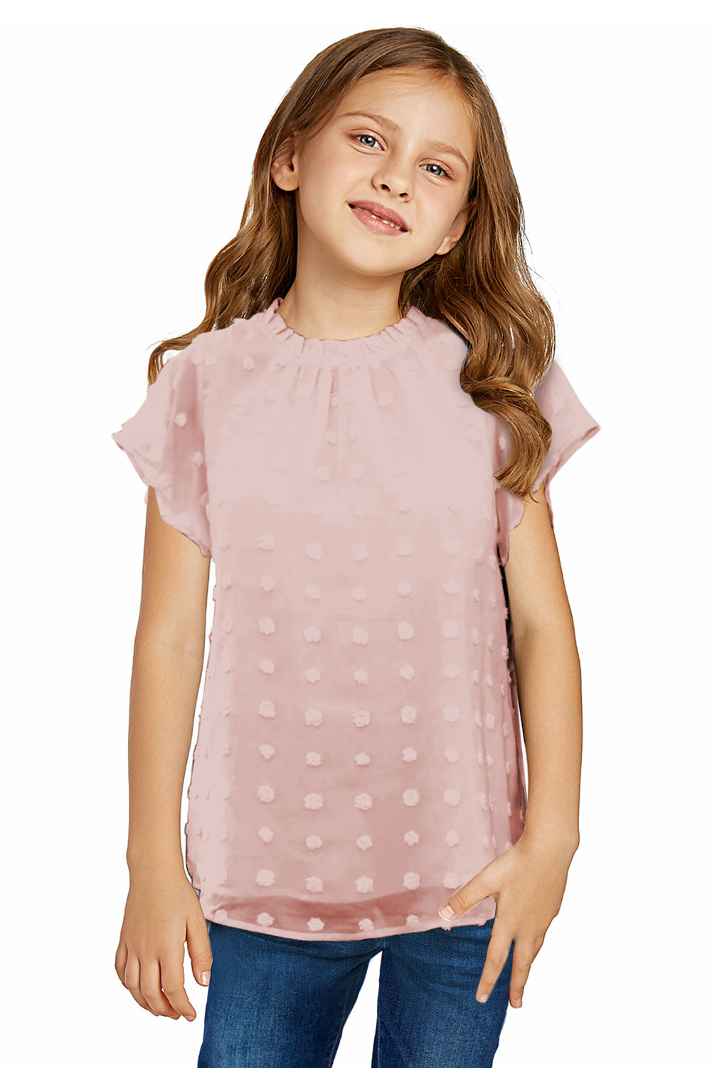 Pink Swiss Dot Short Sleeve Girl's T-Shirt