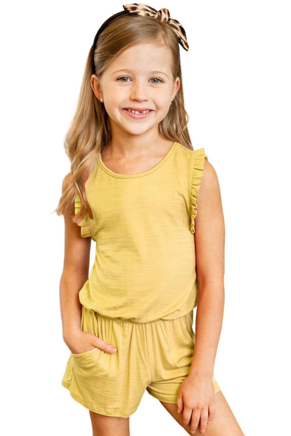 Yellow Ruffled Sleeveless Little Girl Romper