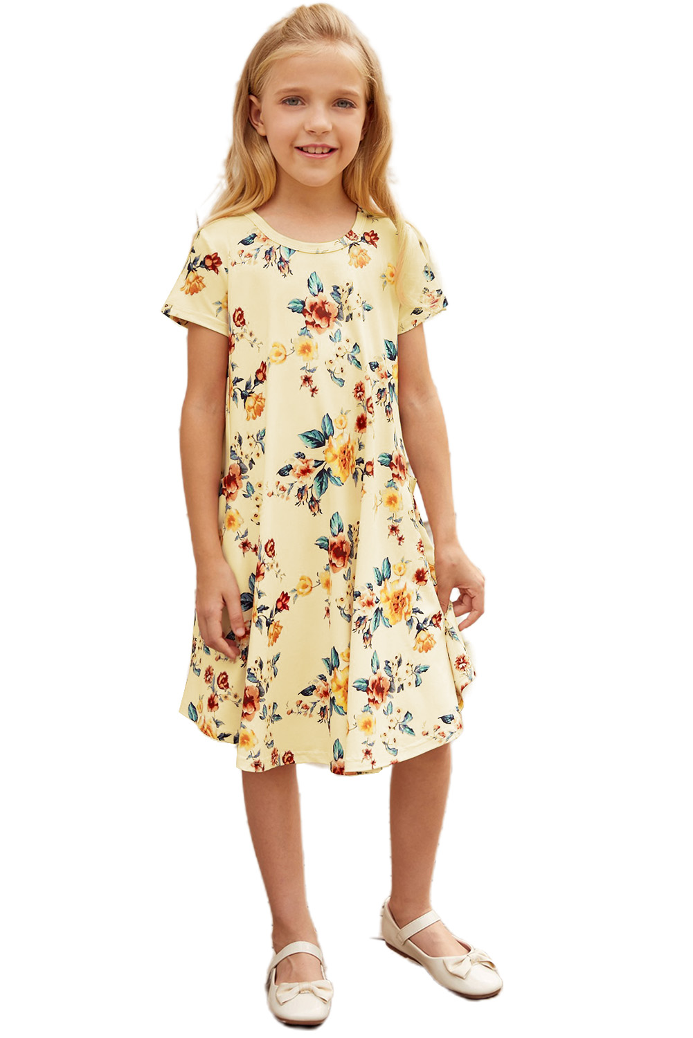 Yellow Floral Girls T-Shirt Midi Dress