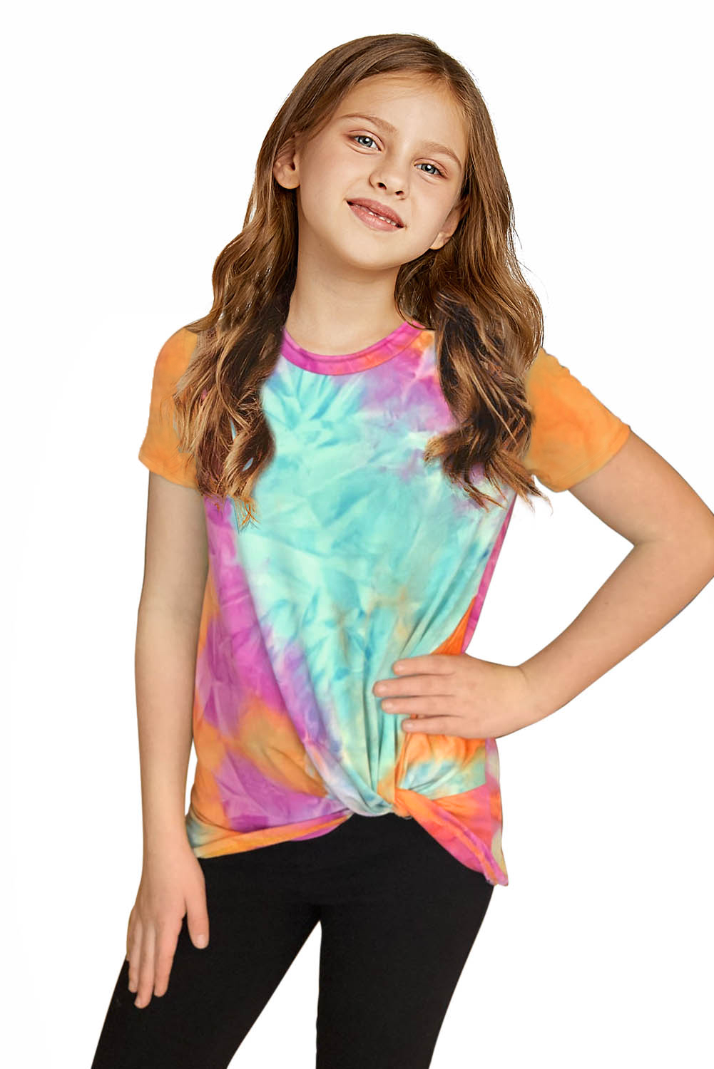 Orange Twisted Tie-Dye Little Girls T-Shirt