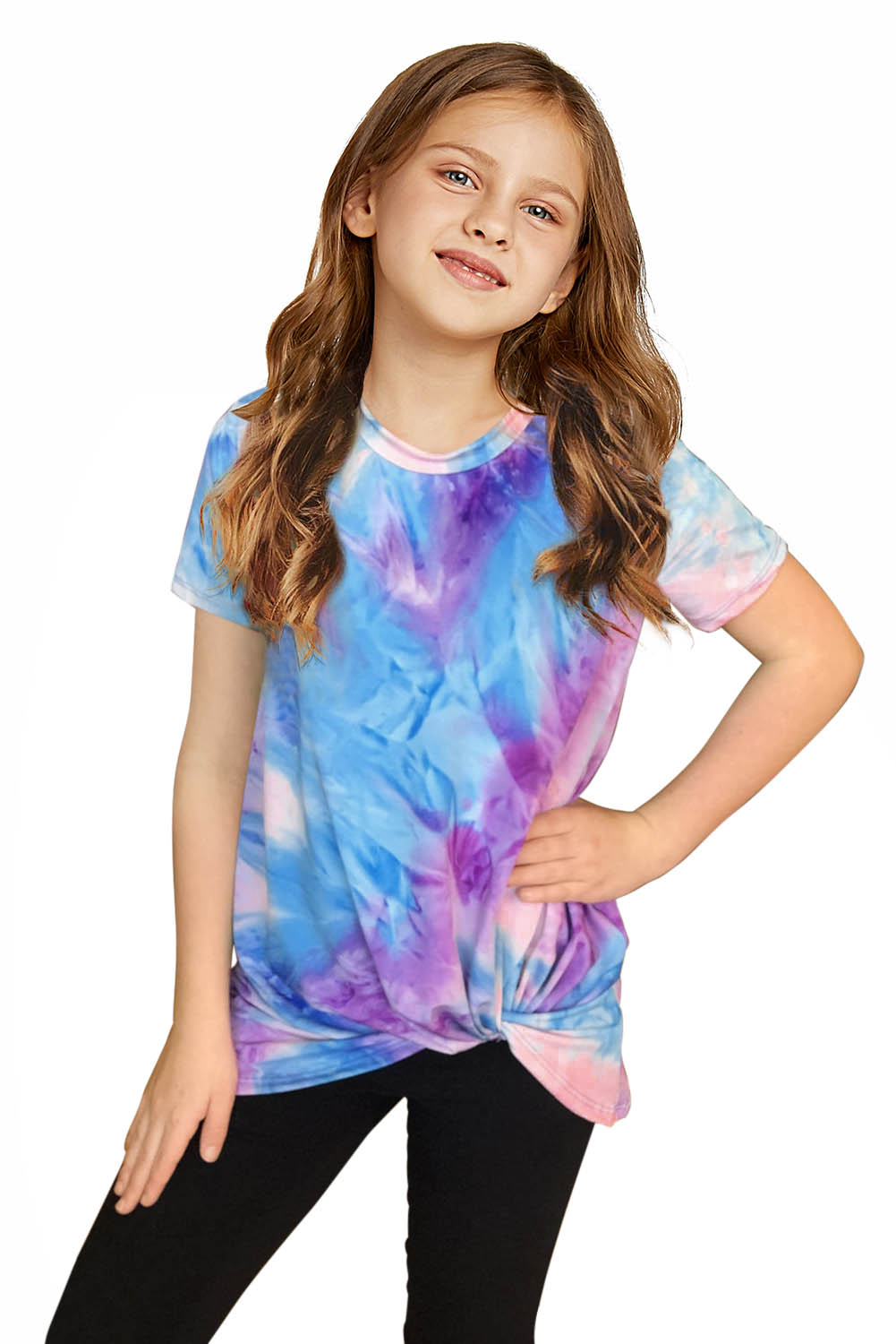 Sky Blue Twisted Tie-Dye Little Girls T-Shirt