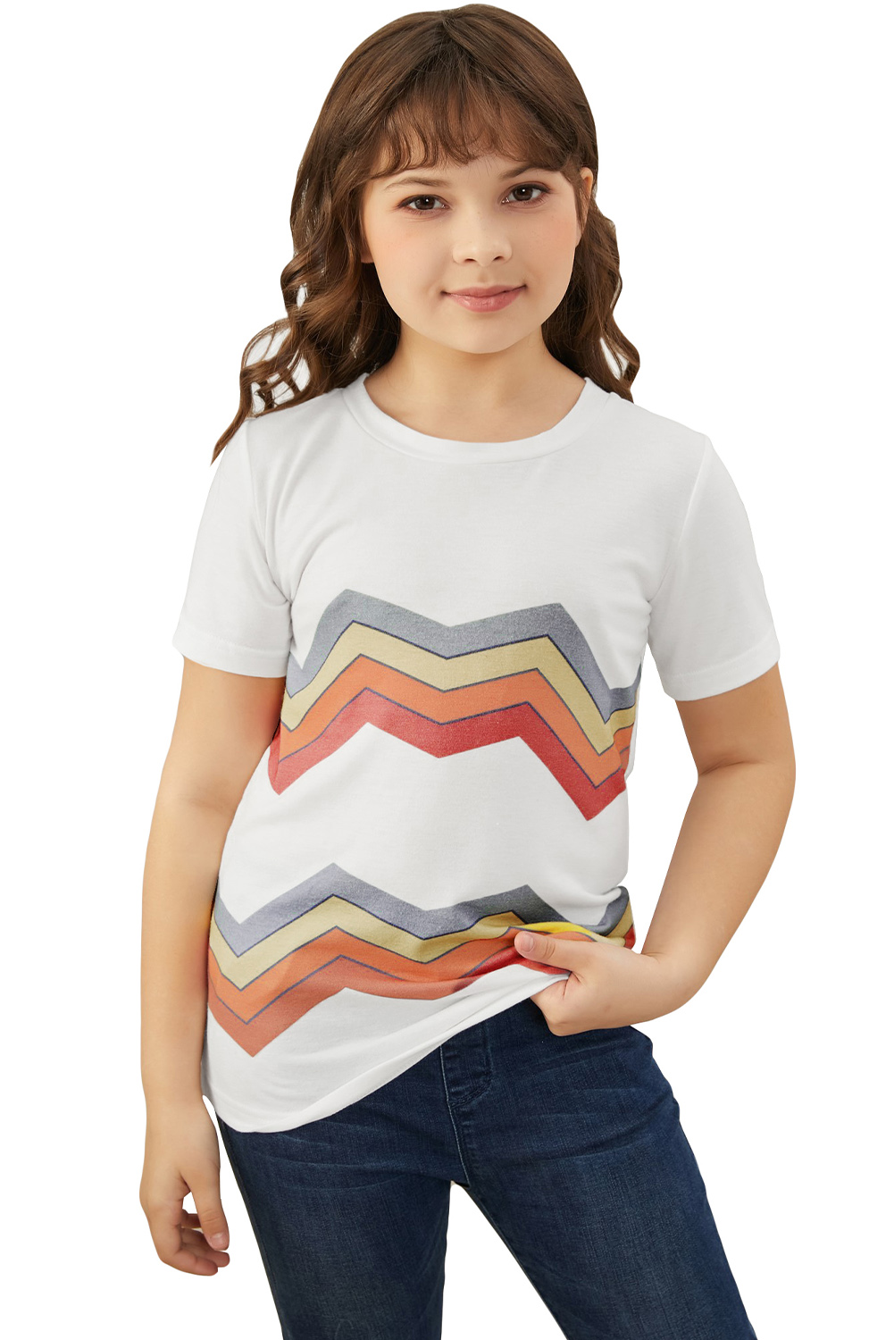 White Colorblock Striped Girls' T-Shirt