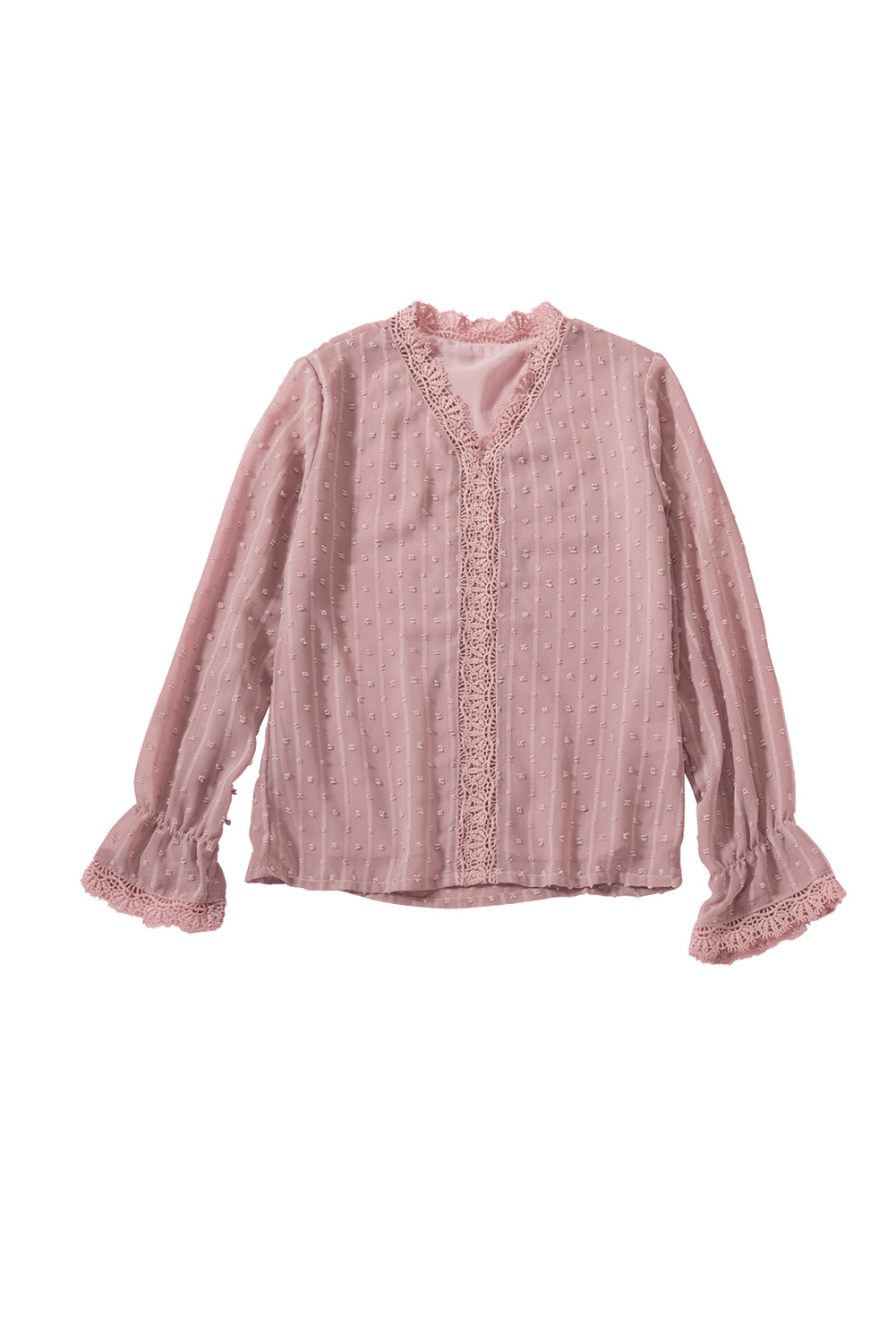 Pink Little Girls Swiss Dot Pattern Crochet Trim Shirt