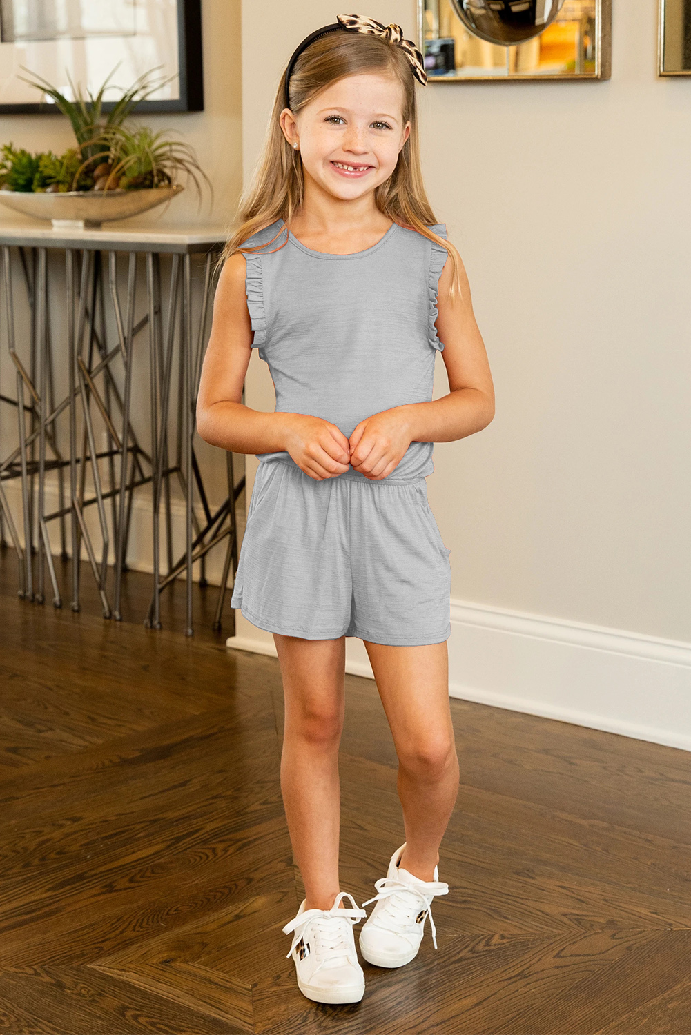 Gray Ruffled Sleeveless Little Girl Romper