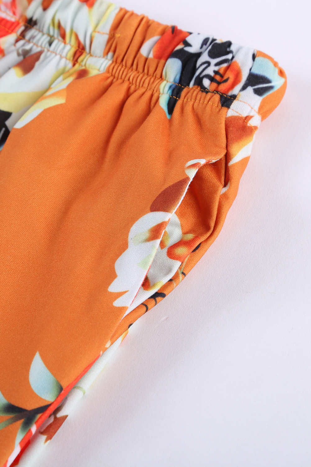 Orange Little Girl Floral Ruffle Tank And Shorts Set