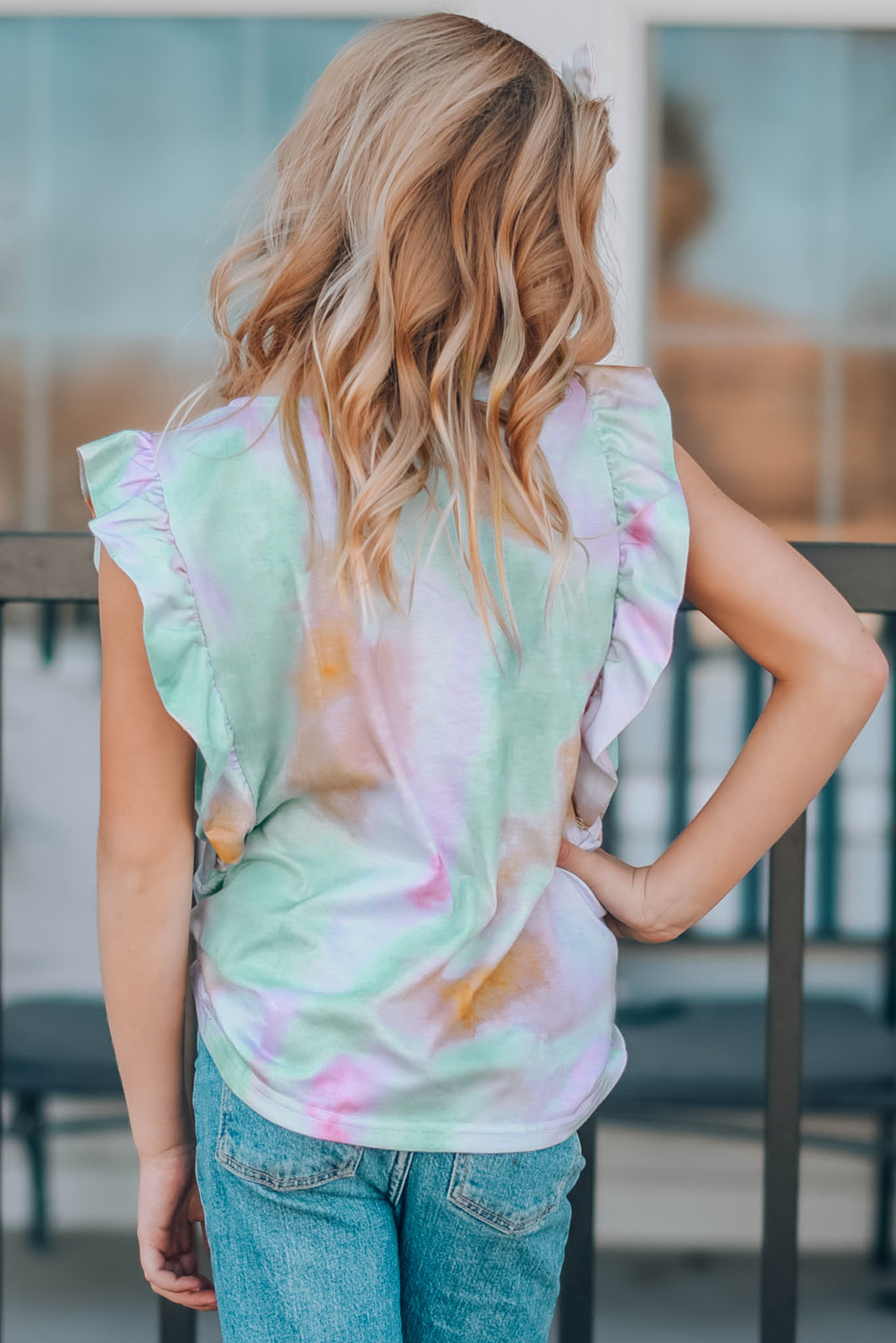 Multicolor Tie-Dye Ruffled Little Girls' Tank