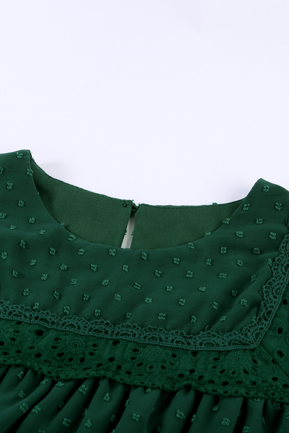 Green Swiss Dot Print Hollow Out Girl's Blouse