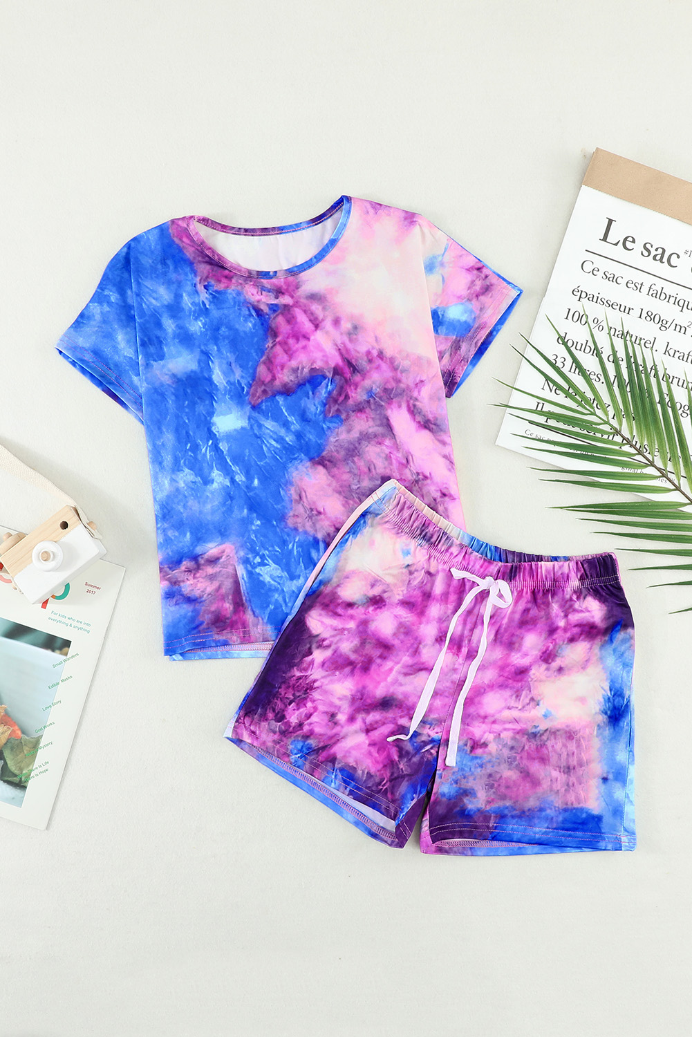 Purple Girl's Tie Dye T Shirt And Drawstring Shorts Set