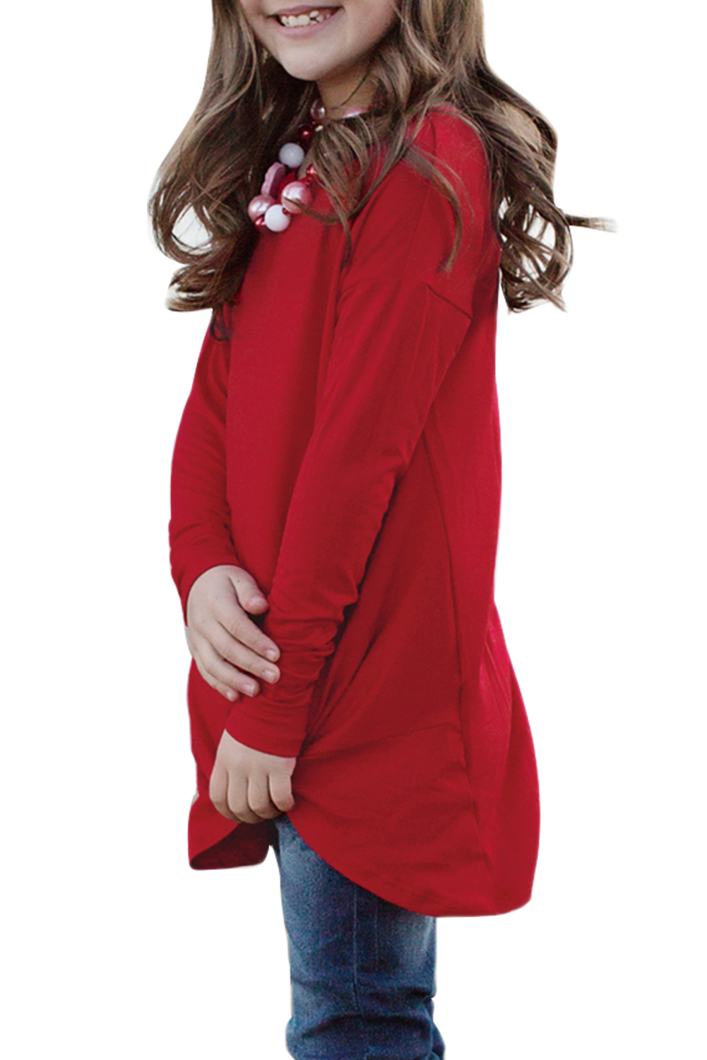 Red Twist Knot Detail Long Sleeve Girl’s Top