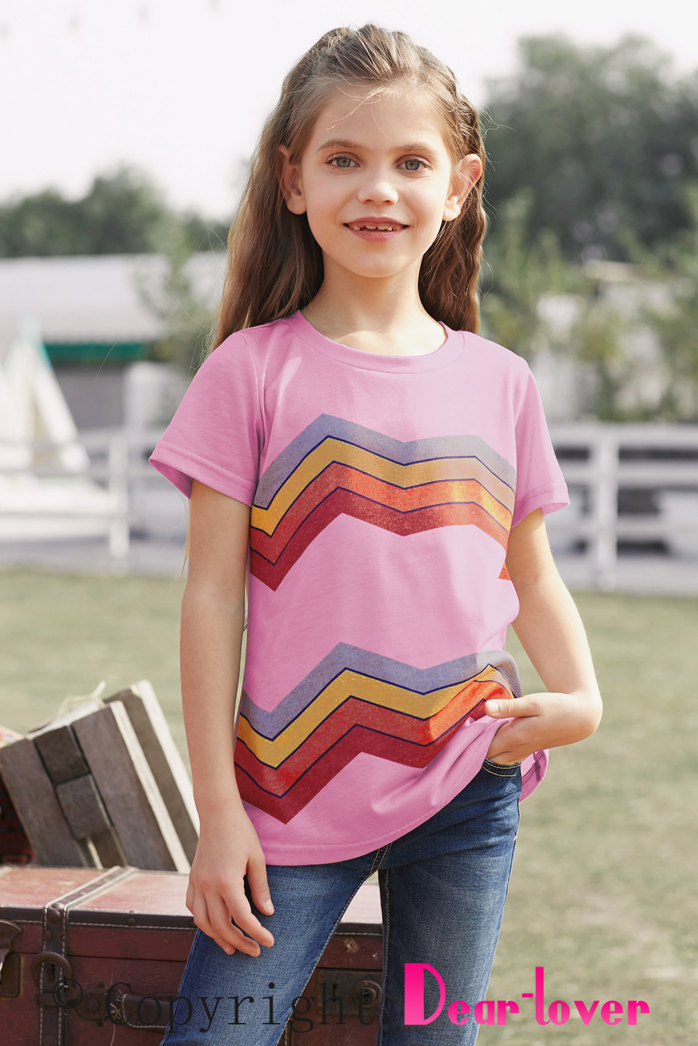 Pink Colorblock Striped Girls' T-Shirt