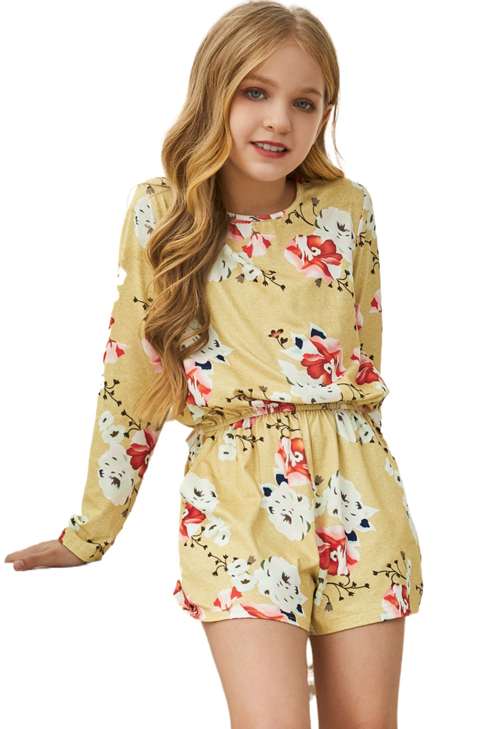 Yellow Little Girls' Floral Long Sleeve Romper