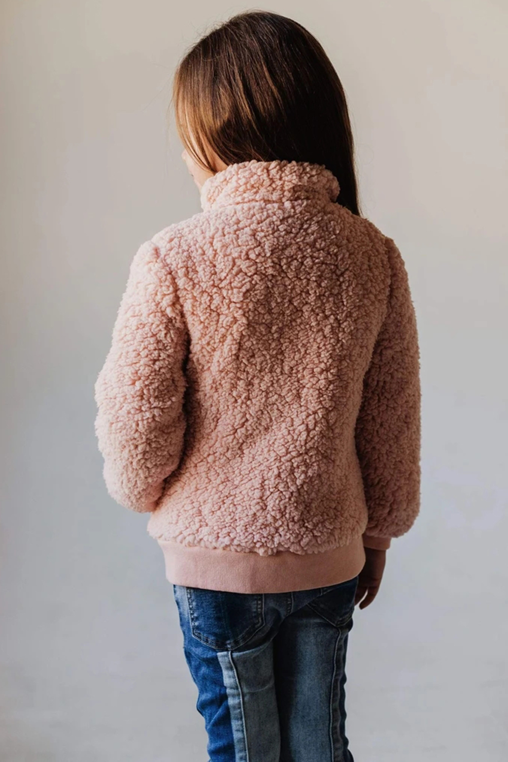 Pink Buttoned Solid Fleece Girl's Coat