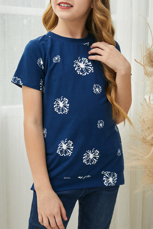 Blue Dandelion Print Little Girl Tee