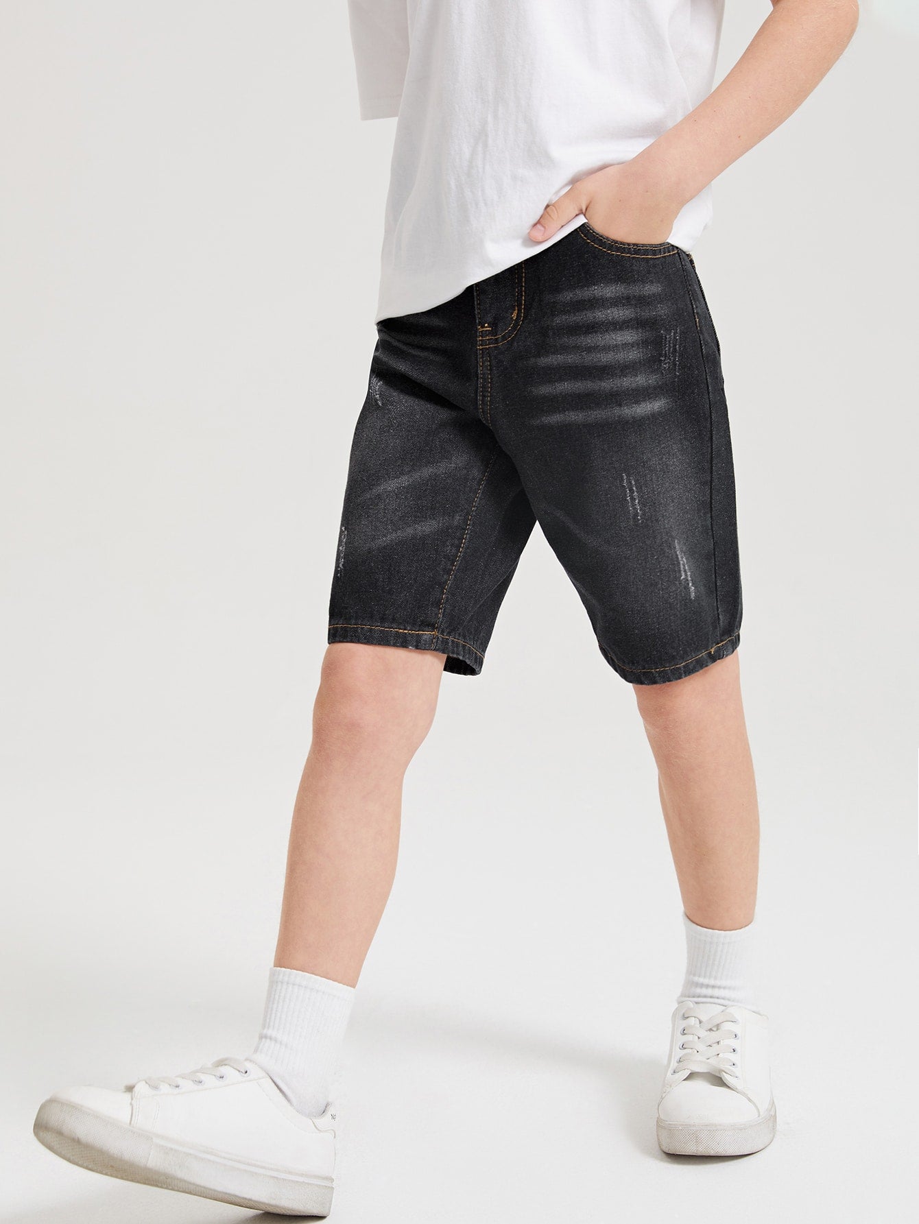 Boys Slant Pocket Cat Scratch Denim Shorts