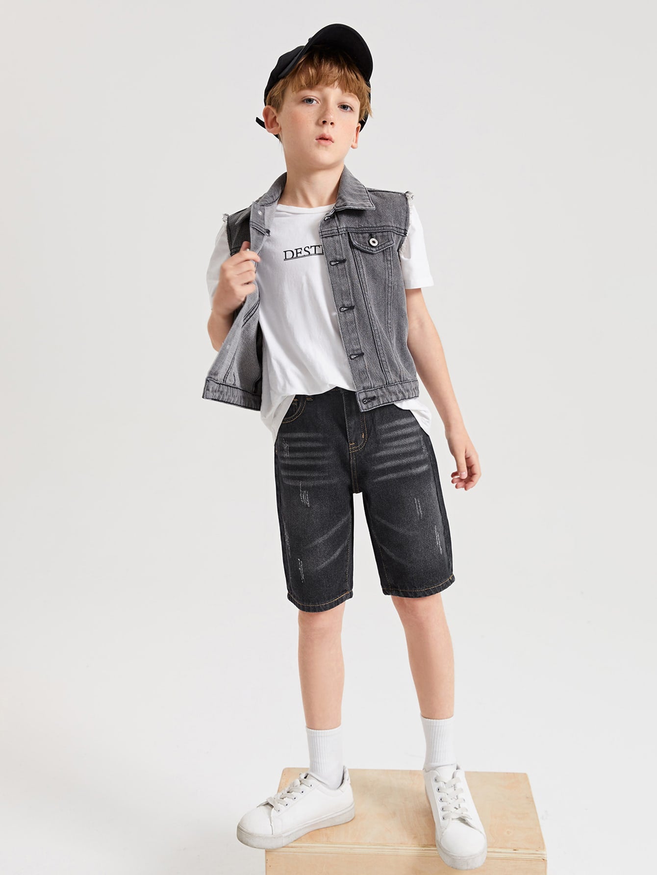 Boys Slant Pocket Cat Scratch Denim Shorts