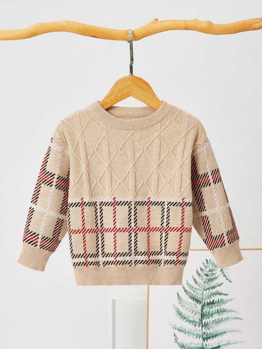 Toddler Boys Plaid Drop Shoulder Sweater