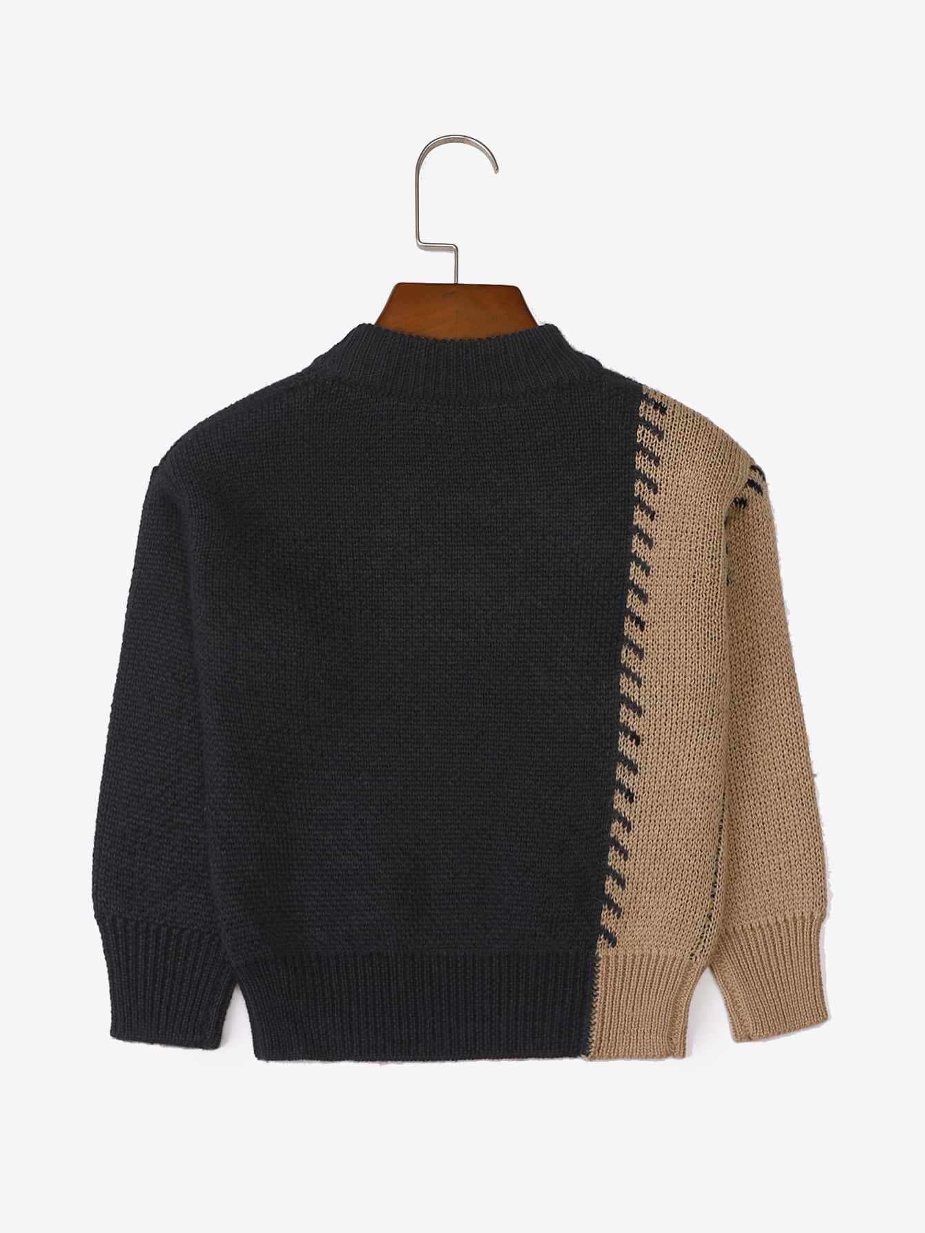 Toddler Boys Two Tone Mock Neck Sweater