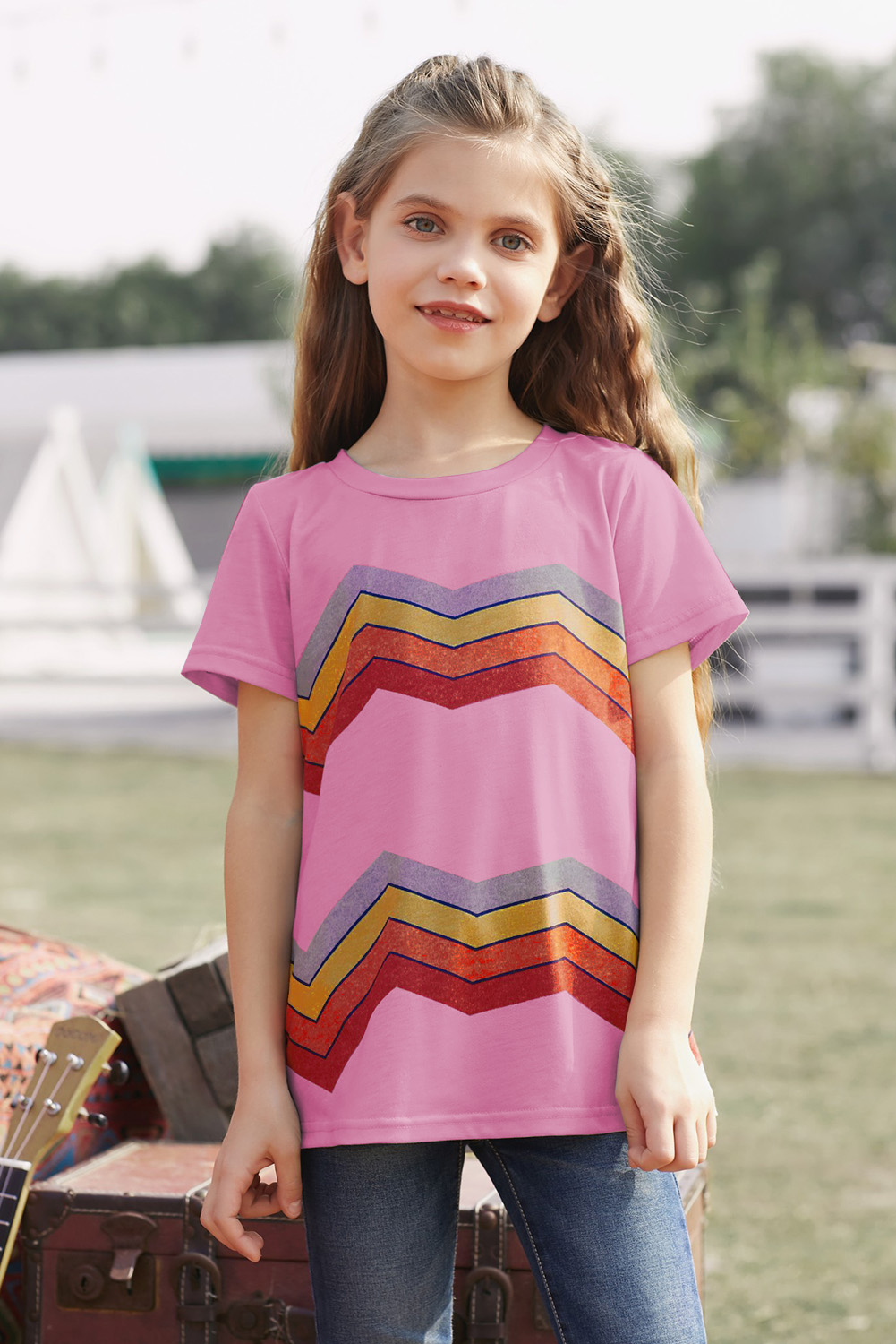 Pink Colorblock Striped Girls' T-Shirt