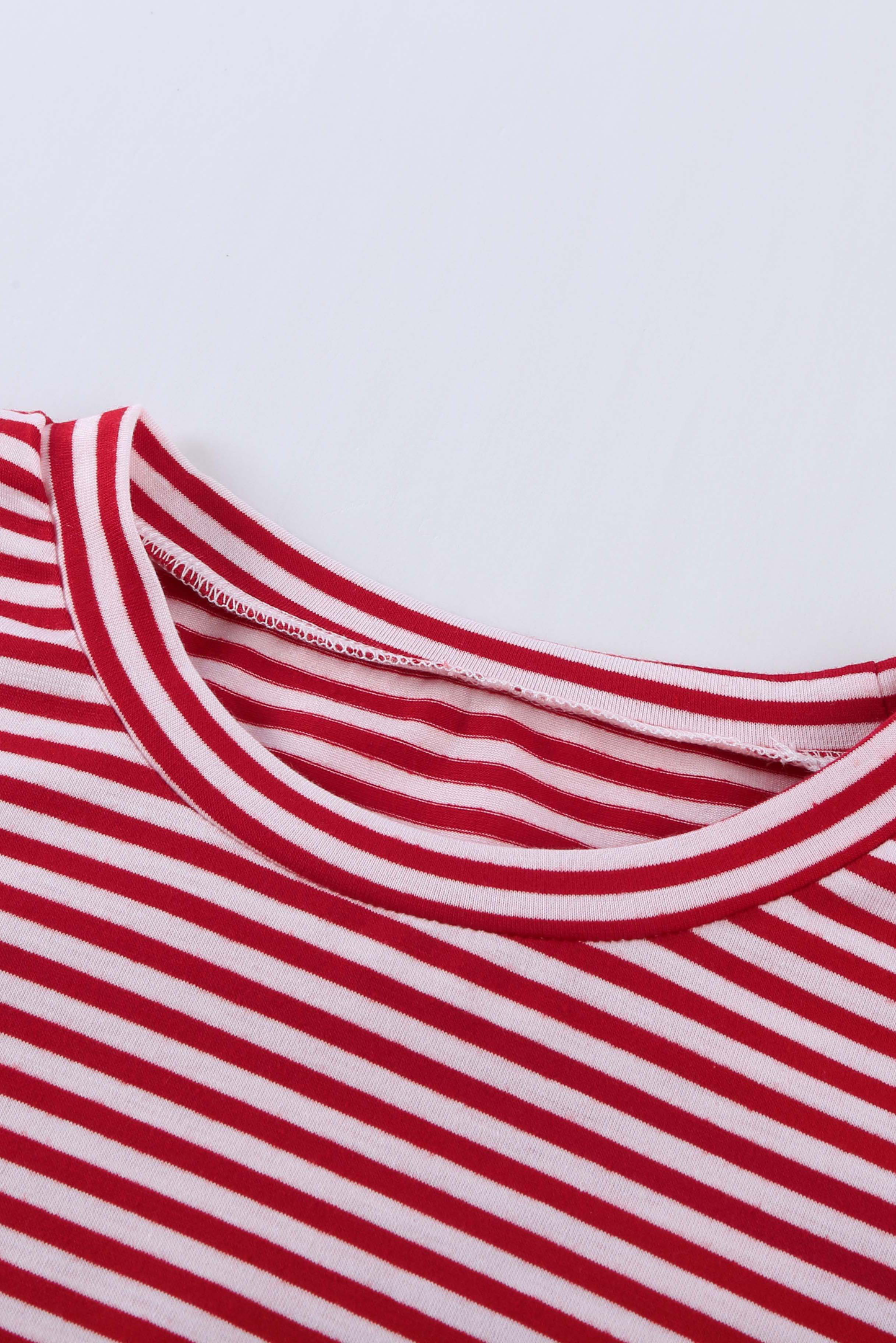 Red Short Sleeve Front Twist Striped Girl's Top