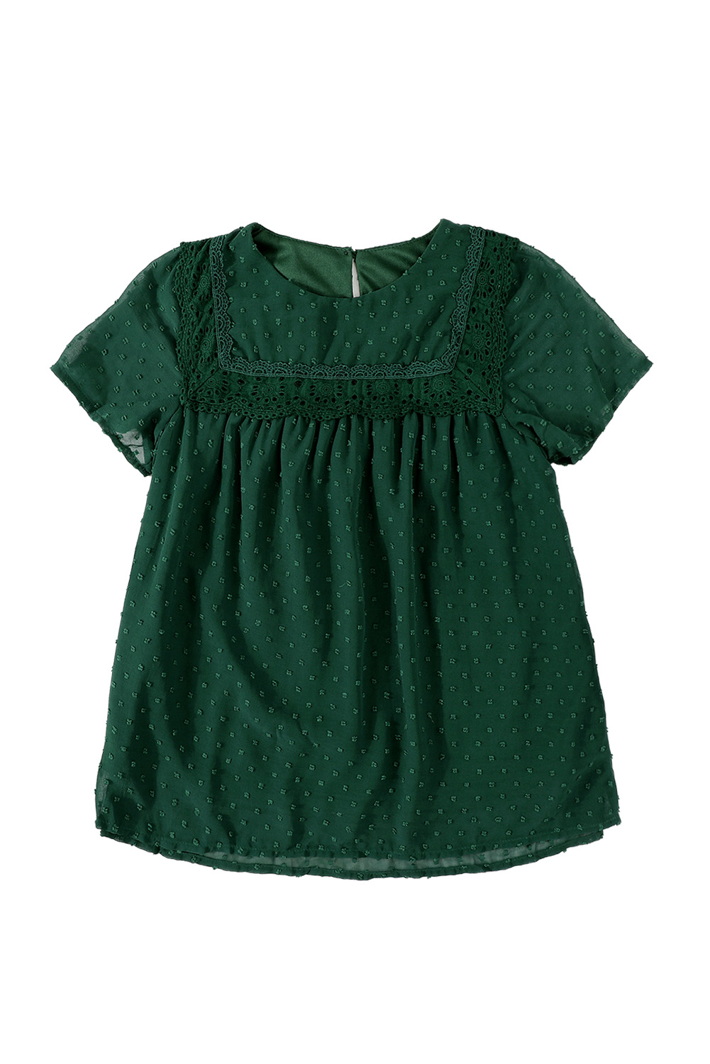 Green Swiss Dot Print Hollow Out Girl's Blouse