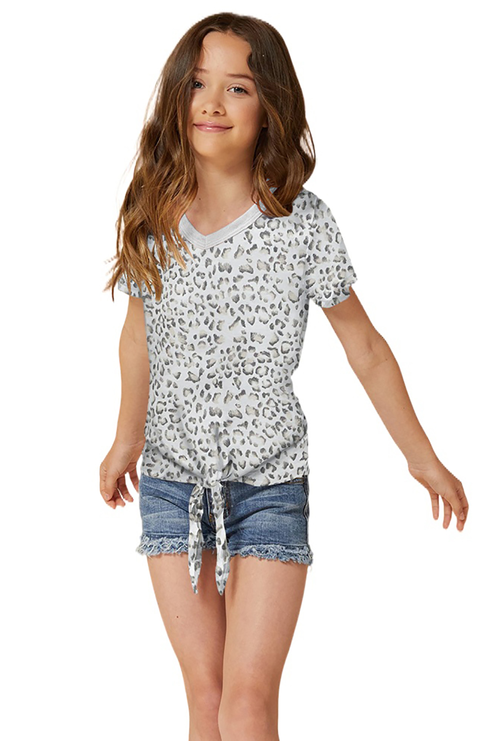 Little Girl Leopard Print T-Shirt With Knot