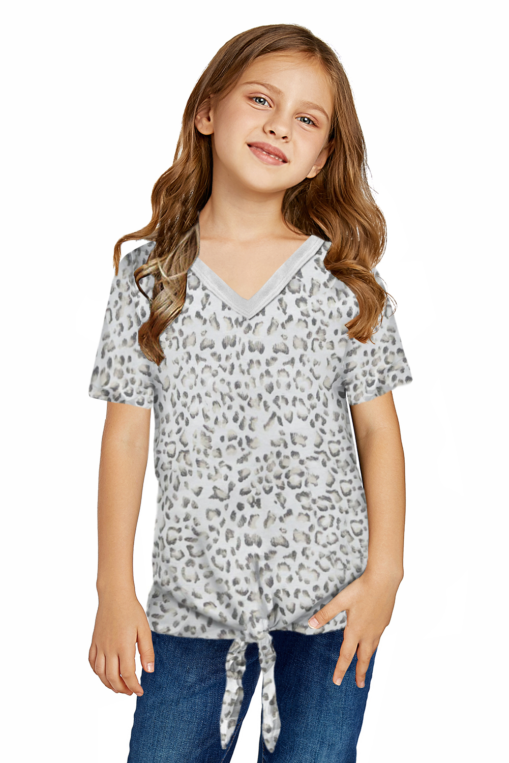 Little Girl Leopard Print T-Shirt With Knot