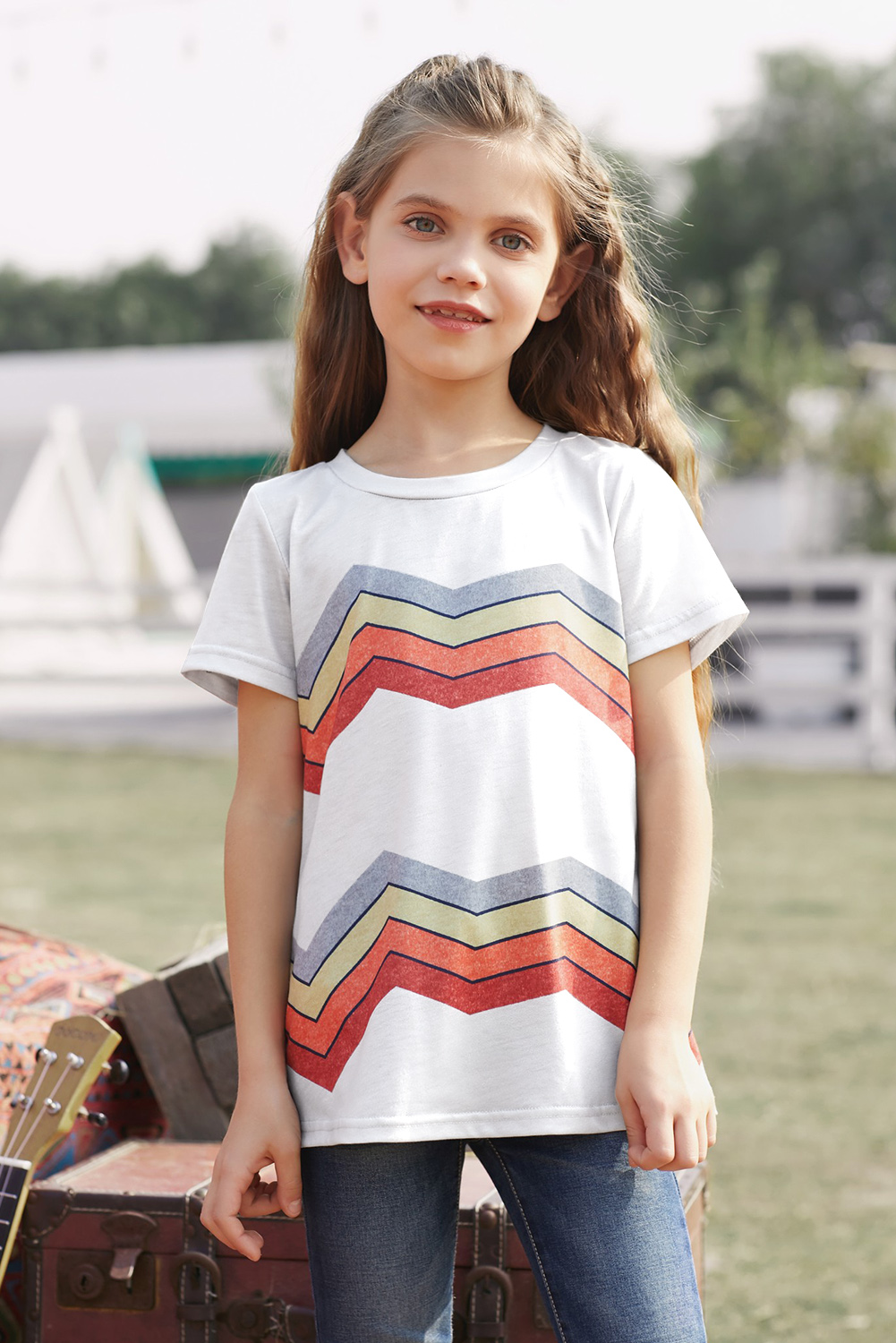 White Colorblock Striped Girls' T-Shirt