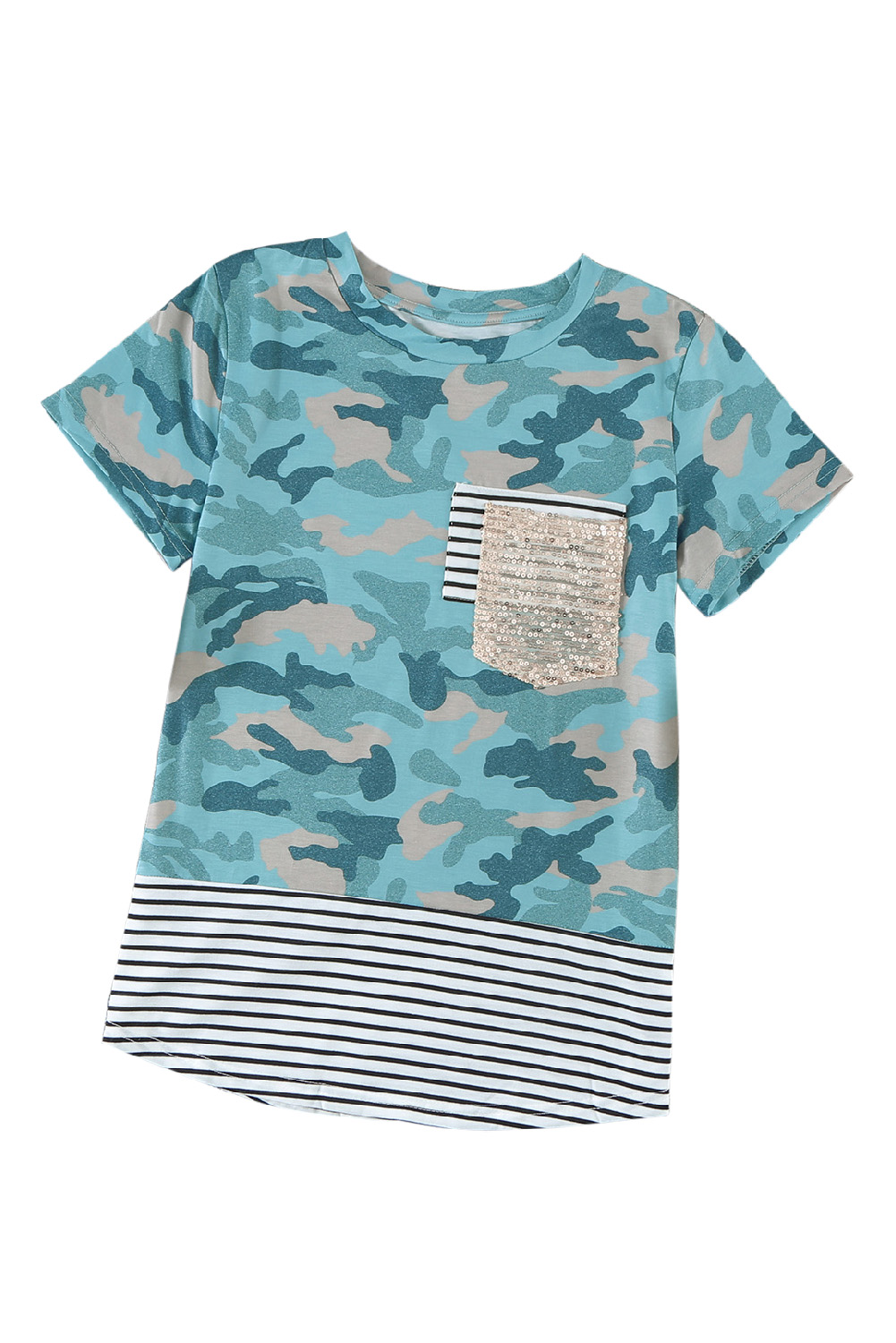 Green Camo Print Splicing Stripes Girls' T-Shirt