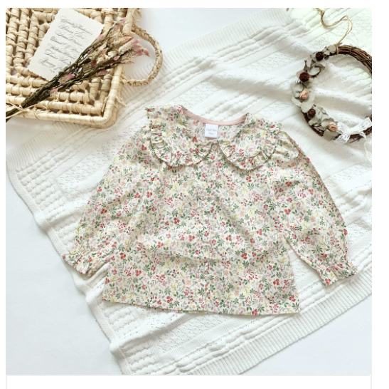 Girls Doll Collar Puff Sleeve Disty Floral Single-Breasted Blouse