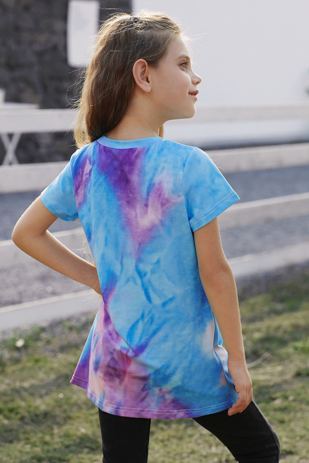 Sky Blue Twisted Tie-Dye Little Girls T-Shirt