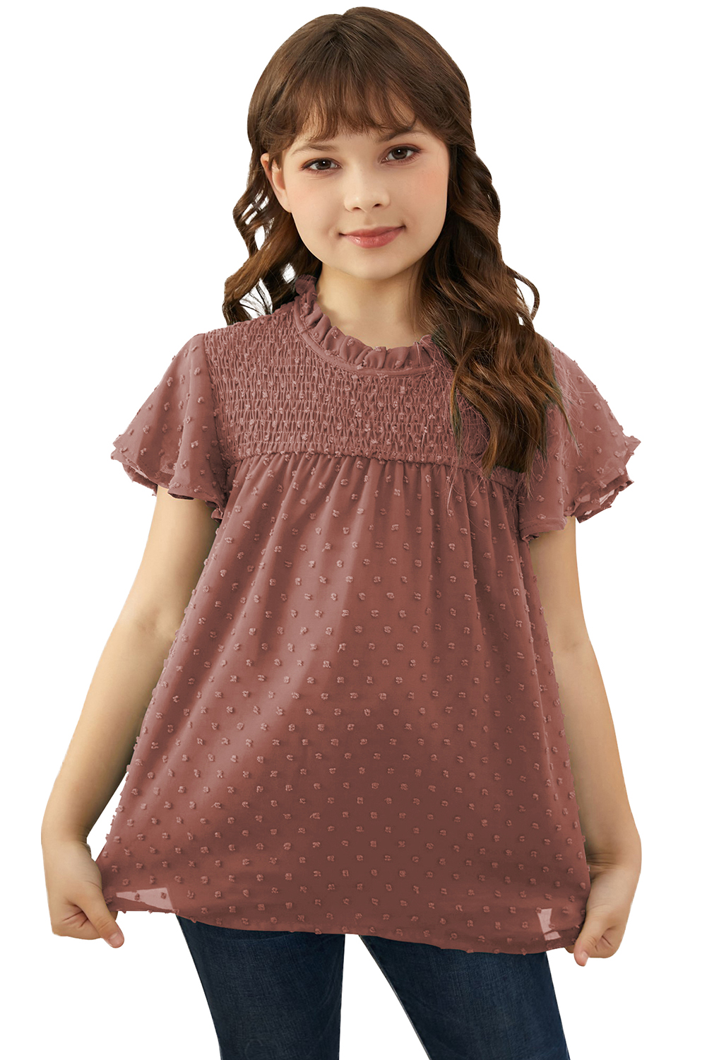 Little Girl Swiss Dot Ruffle Sleeves Top