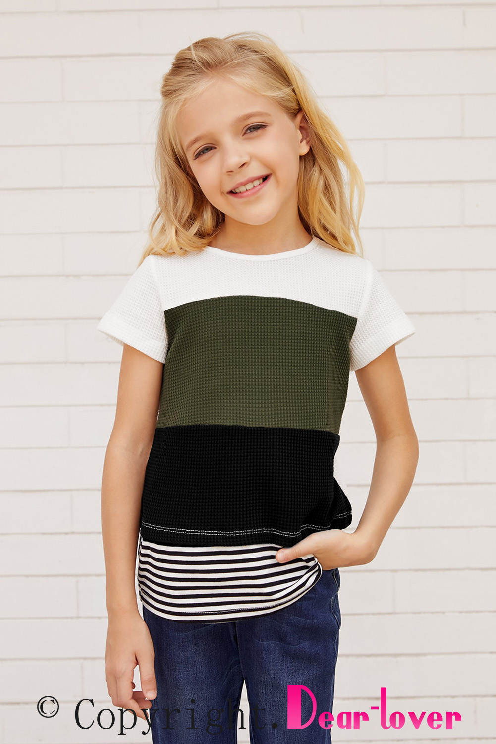 Green Parent-Child Colorblock Striped Girls' T-Shirt