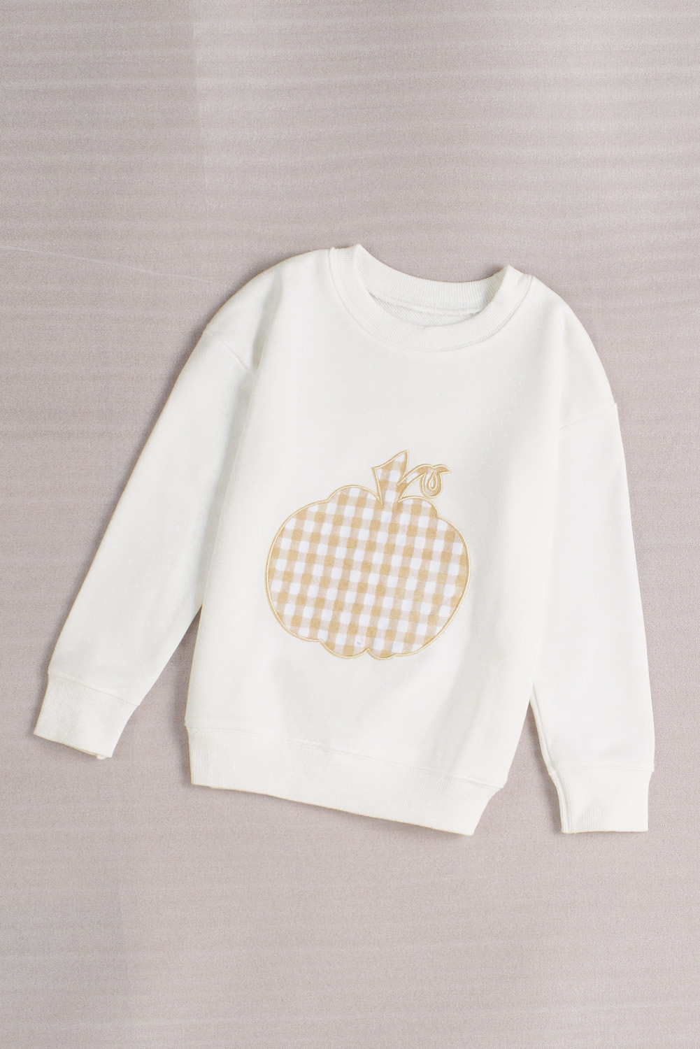 White Plaid Pumpkin Print Girls Pullover Sweatshirt