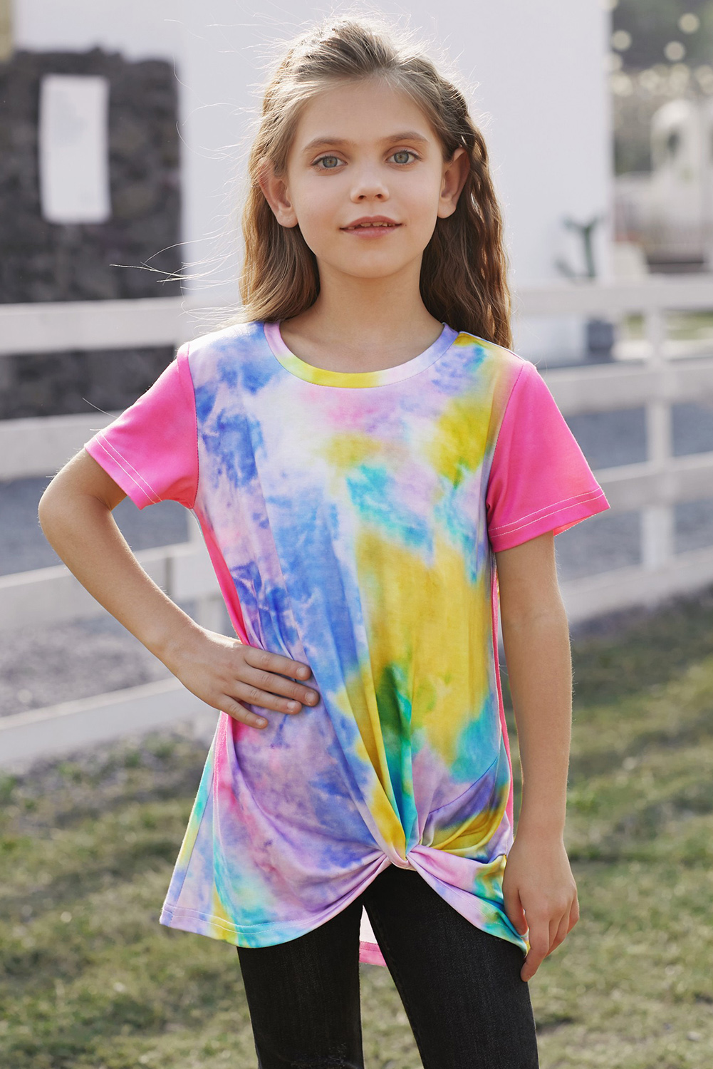 Rose Twisted Tie-Dye Little Girls T-Shirt