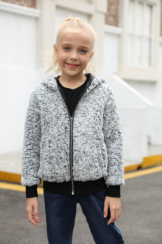 Gray Girls' Faux Fur Bomber Jacket