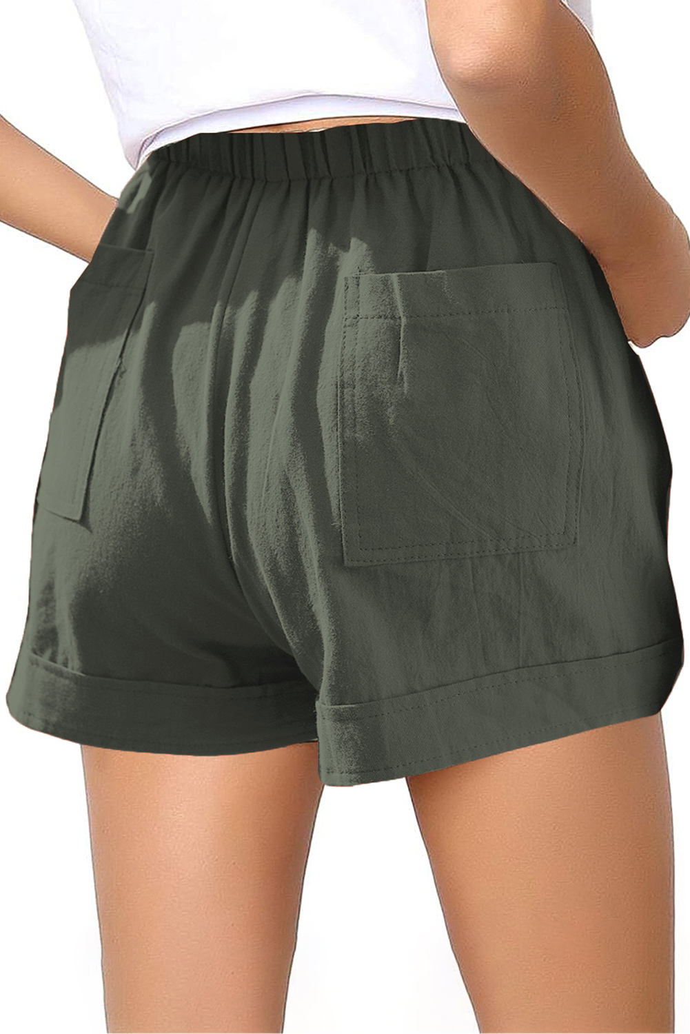 Green Elastic Waist Drawstring Girl's Shorts With Pockets