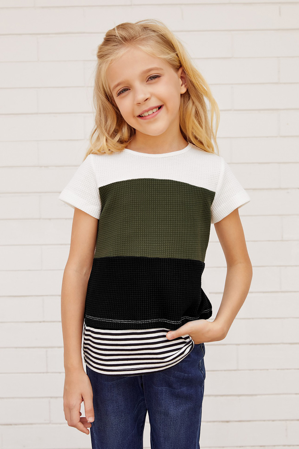 Green Parent-Child Colorblock Striped Girls' T-Shirt