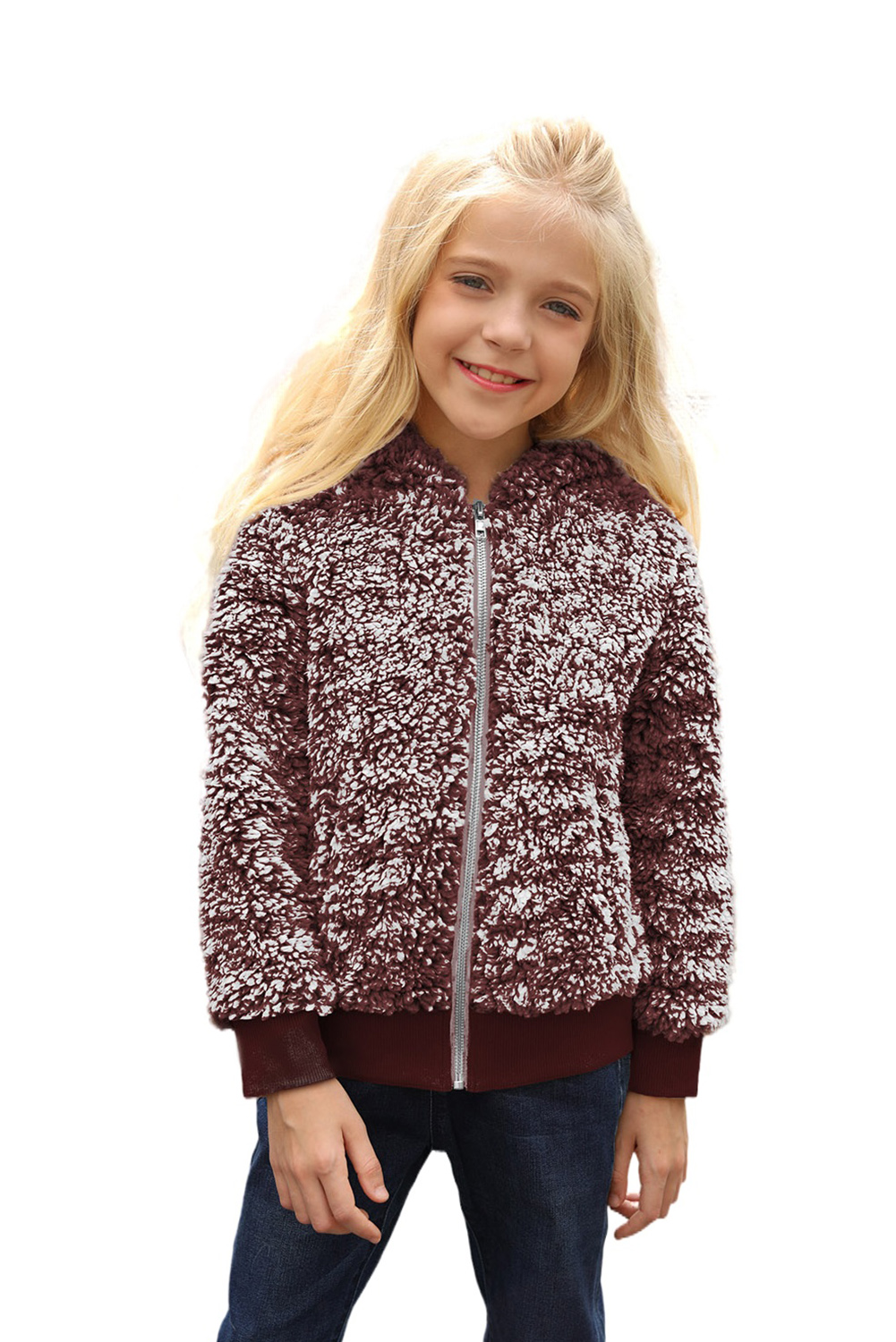 Wine Girls' Faux Fur Bomber Jacket