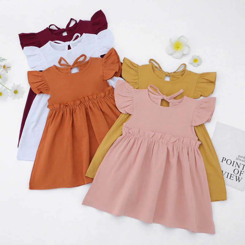 New Ins Solid Color Cotton Girl's Dress