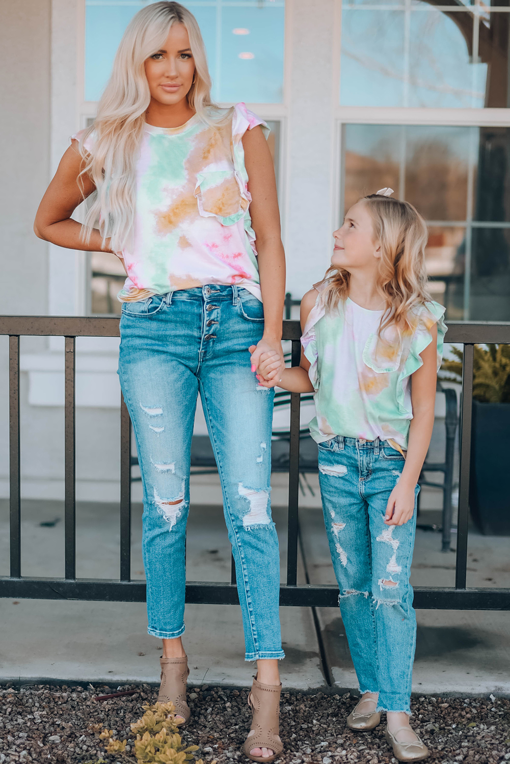 Multicolor Tie-Dye Ruffled Little Girls' Tank