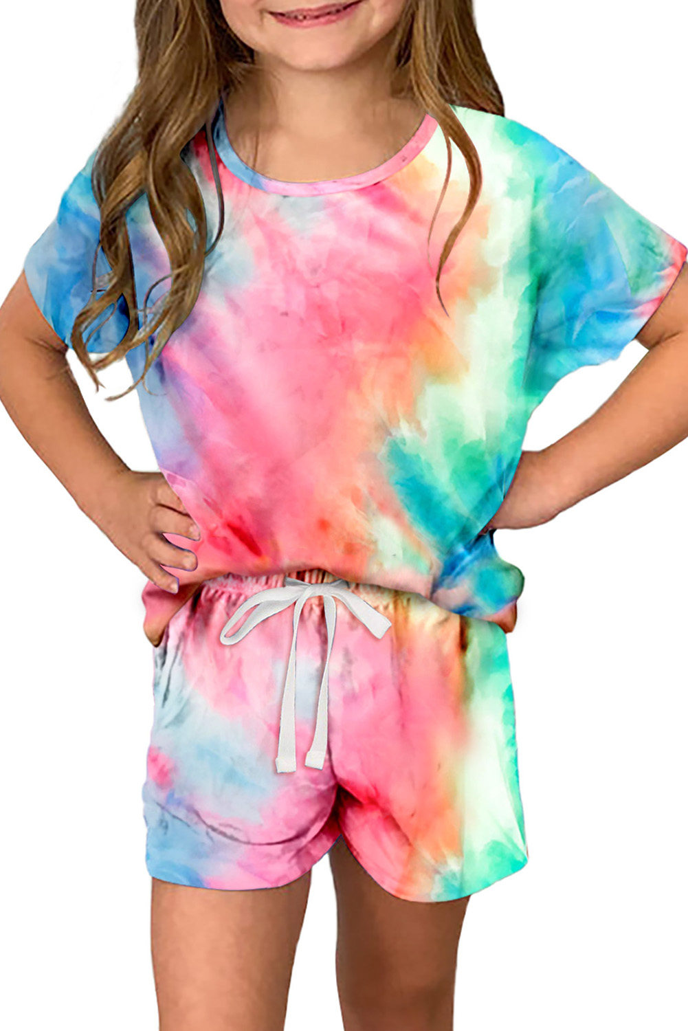 Rose Girl's Tie Dye T Shirt And Drawstring Shorts Set