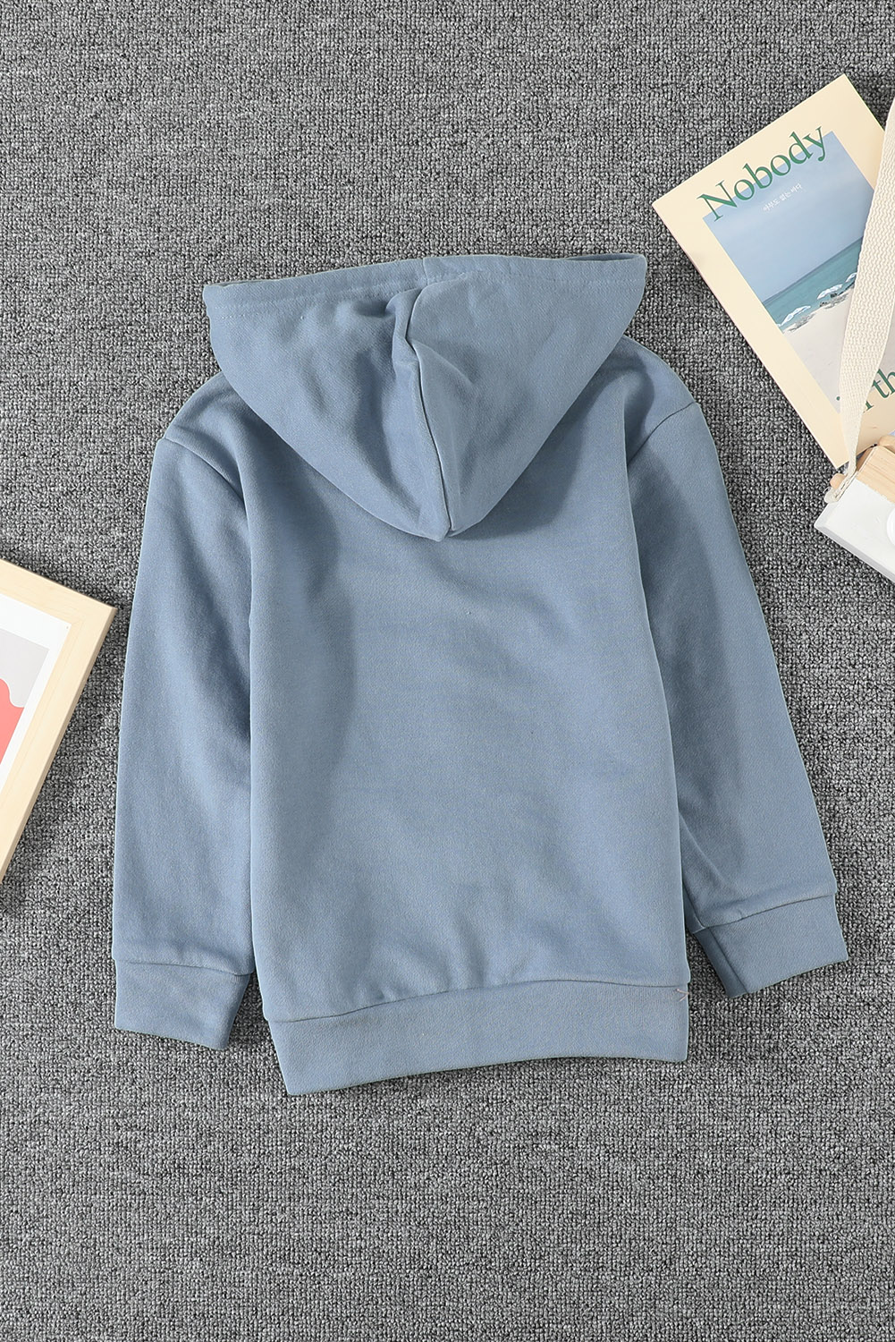 Sky Blue Zipper Hooded Girl’s Coat With Pocket