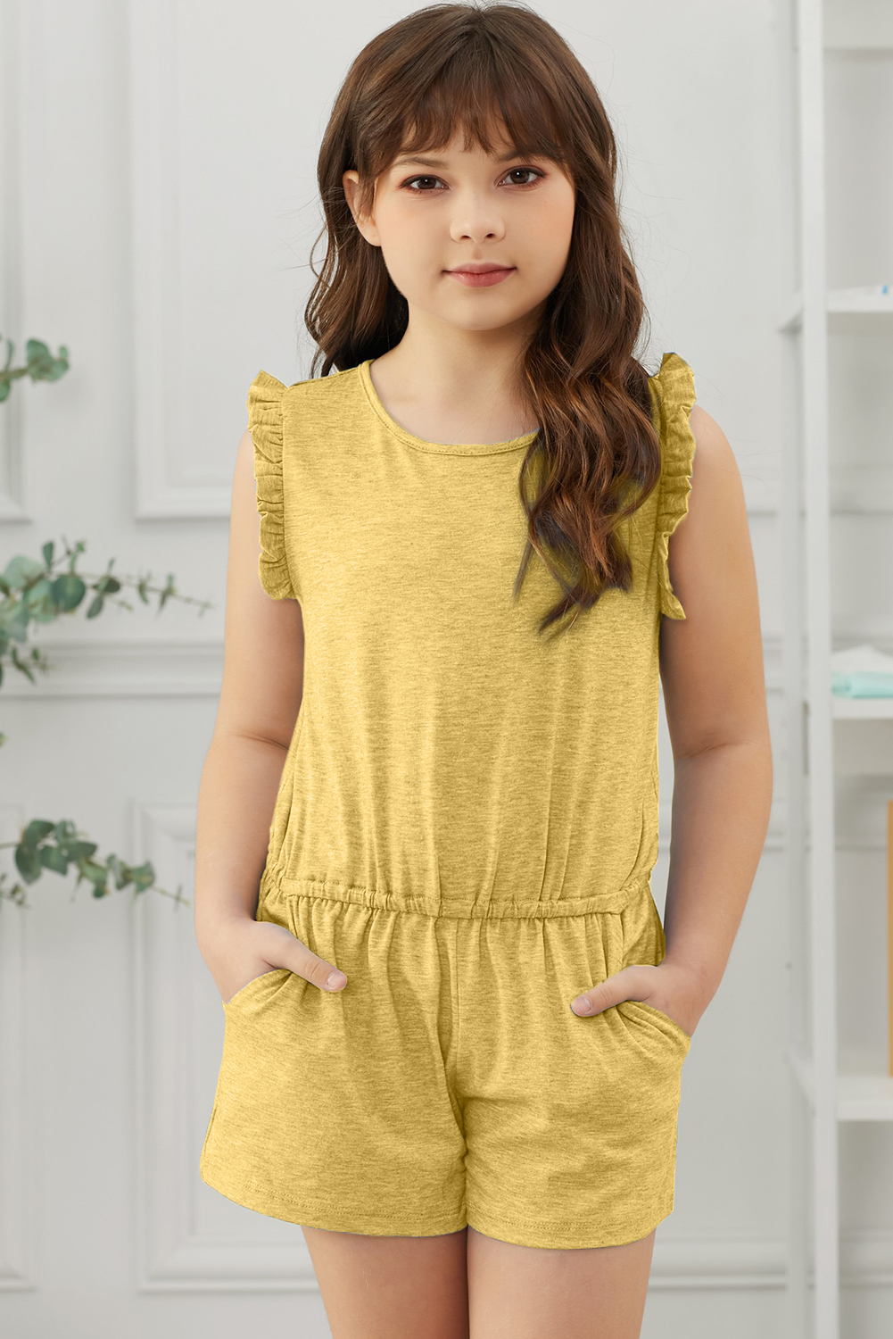 Yellow Ruffled Sleeveless Little Girl Romper